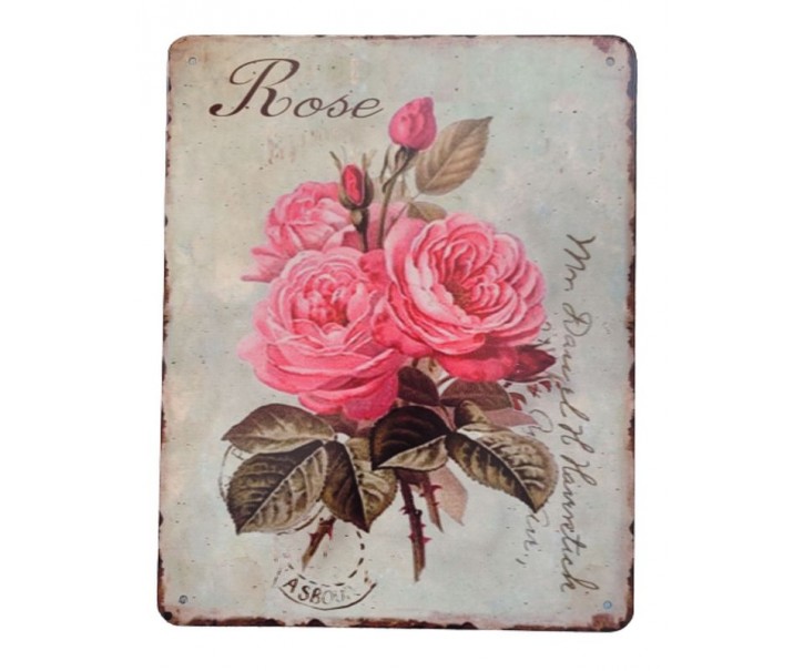 Nástěnná kovová cedule s růžemi Rose - 20*25 cm