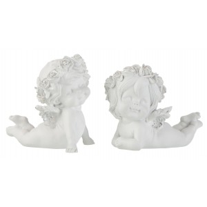 Set 2ks bílých andílků se stříbrnou patinou - 14*7*11cm