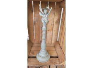 Béžový antik kovový svícen ArtFerro s jelenem - 13,5*13,5*37cm 
