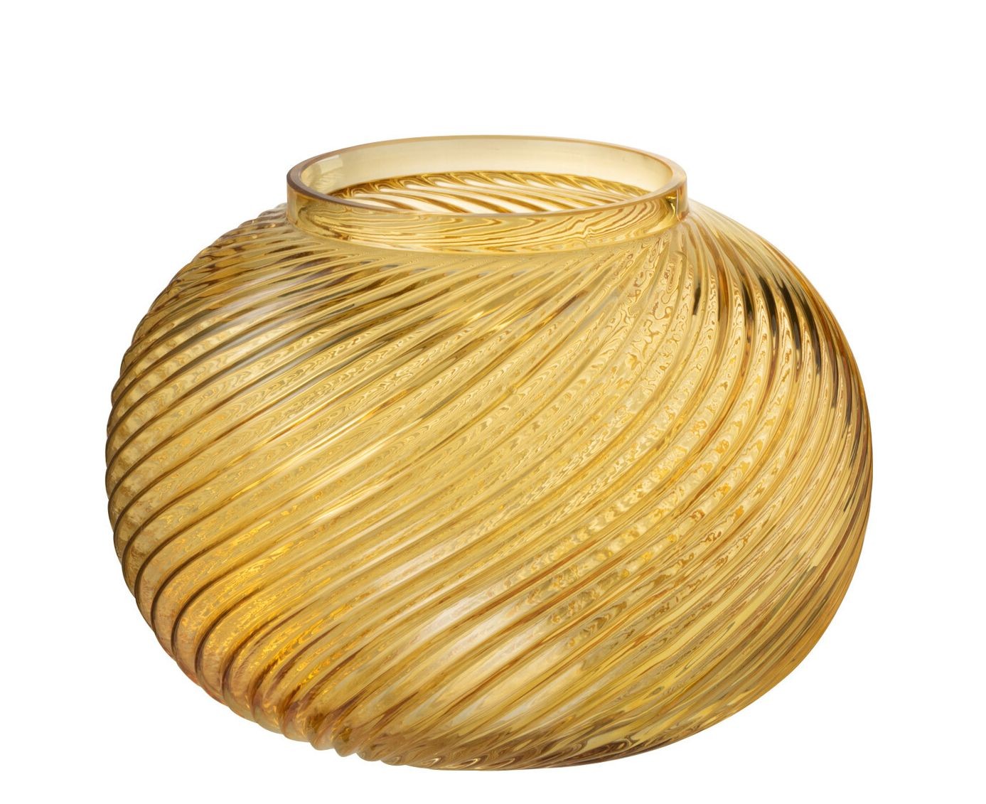 Žlutá skleněná kulatá váza Stripes L - 20*20*17 cm