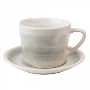 Šedo-zelený keramický šálek s podšálkem Groa - 11*8*6 cm / Ø 14*1 cm / 200 ml