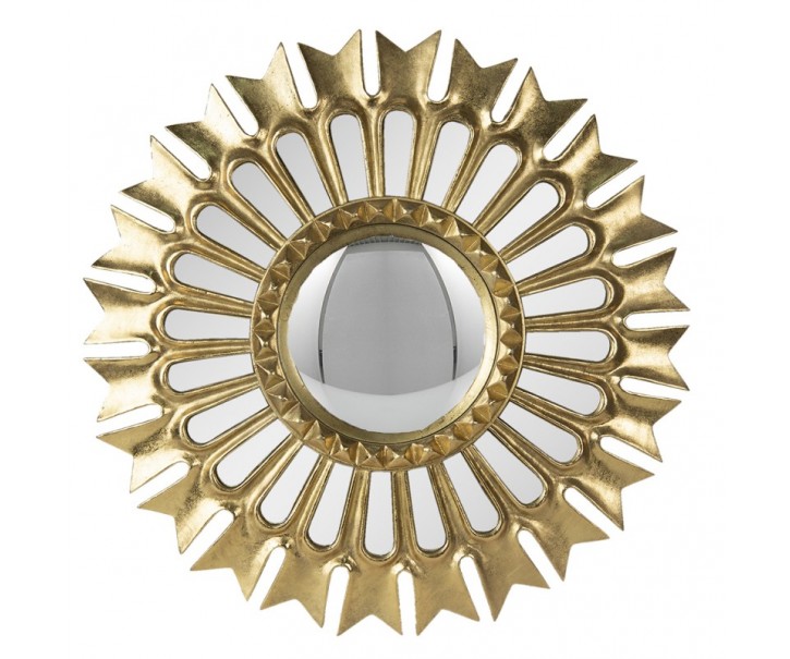 Zlaté antik nástěnné vypouklé dekorační zrcadlo - Ø 38*3 cm