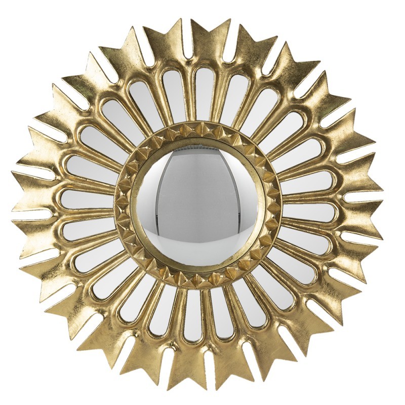 Zlaté antik nástěnné vypouklé dekorační zrcadlo - Ø 38*3 cm 62S255