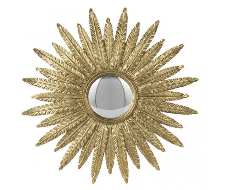 Zlaté antik nástěnné vypouklé dekorační zrcadlo - Ø 38*2 cm