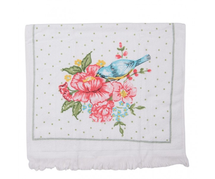 Kuchyňský froté ručník s květy a ptáčkem Cheerful Birdie - 40*66 cm