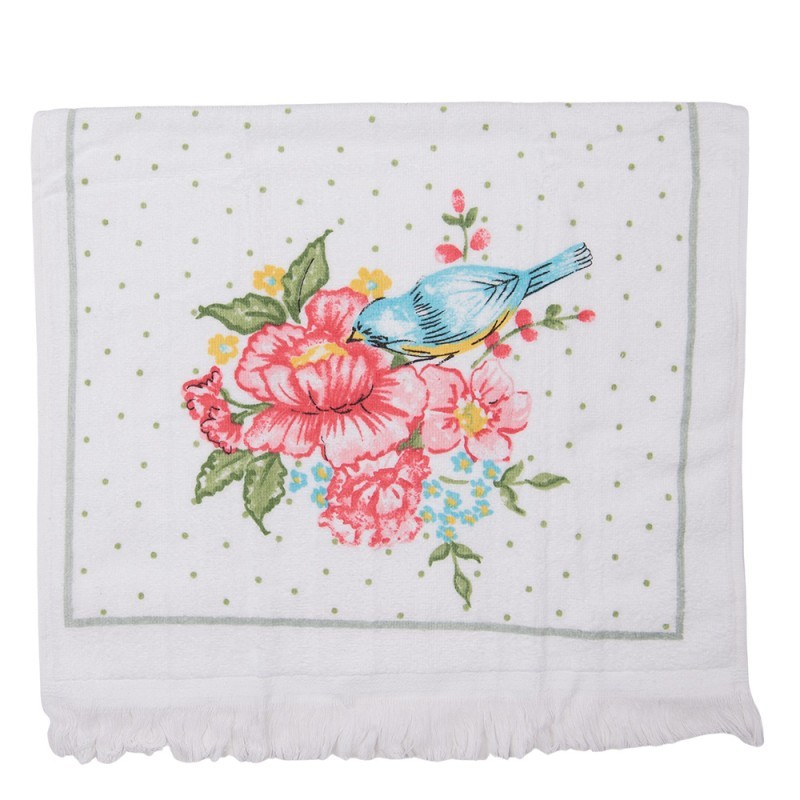 Kuchyňský froté ručník s květy a ptáčkem Cheerful Birdie - 40*66 cm Clayre & Eef
