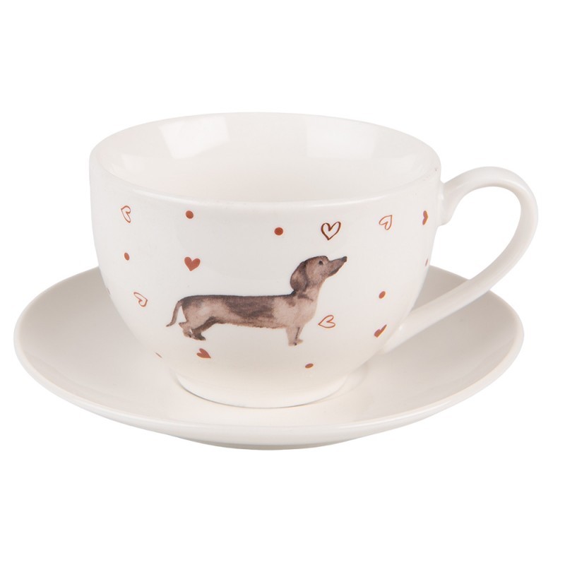 Porcelánový šálek s podšálkem s jezevčíkem Dachshund Love - 12*9*6cm / 200 ml