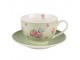 Zelený porcelánovýšálek s podšálkem s květy a ptáčkem Cheerful Birdie - 12*9*6cm/ 200ml
