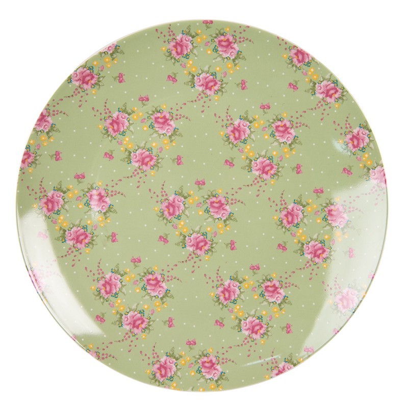 Zelený porcelánový jídelní talíř s květy Cheerful Birdie - Ø 26 cm Clayre & Eef