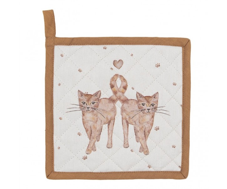 Béžová bavlněná dětská chňapka - podložka s kočičkami Kitty Cats - 16*16 cm