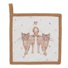 Béžová bavlněná dětská chňapka - podložka s kočičkami Kitty Cats  - 16*16 cm Barva: Béžová, multiMateriál: 100% bavlna