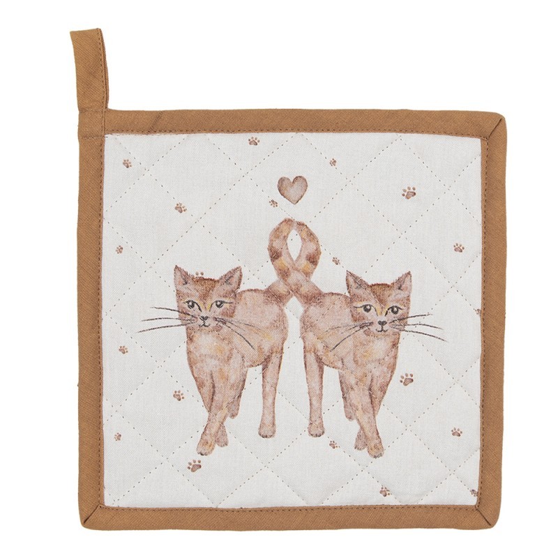 Béžová bavlněná dětská chňapka - podložka s kočičkami Kitty Cats  - 16*16 cm Clayre & Eef