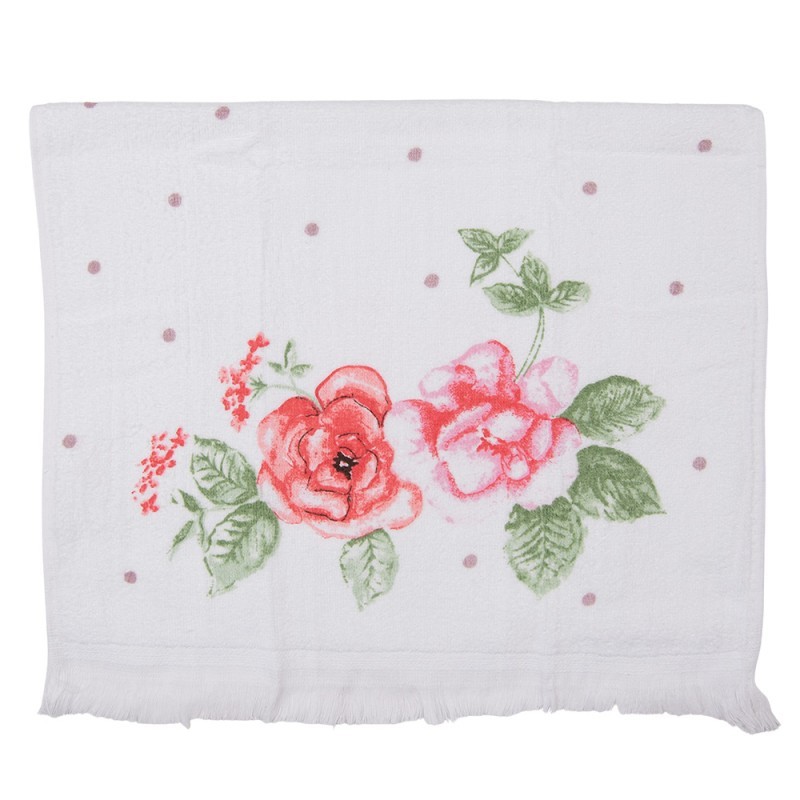 Bílý kuchyňský froté ručník s růžemi - 40*66 cm Clayre & Eef