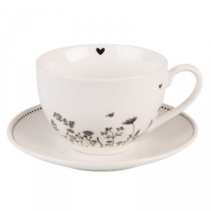 Porcelánový šálek s podšálkem s květinami Flora And Fauna - 12*9*6cm / 200ml
