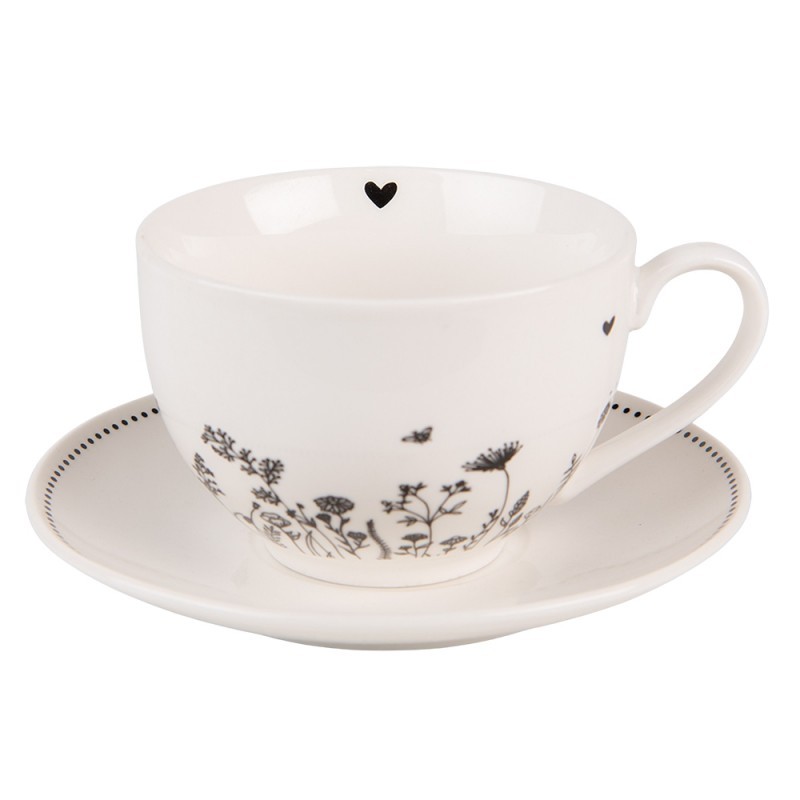 Porcelánový šálek s podšálkem s květinami Flora And Fauna - 12*9*6cm / 200ml
