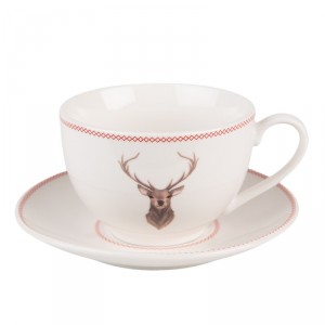 Porcelánový šálek s podšálkem s jelenem Cosy Lodge - 12*9*6 cm / 200 ml