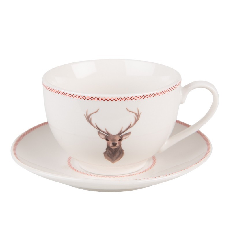 Porcelánový šálek s podšálkem s jelenem Cosy Lodge - 12*9*6 cm / 200 ml