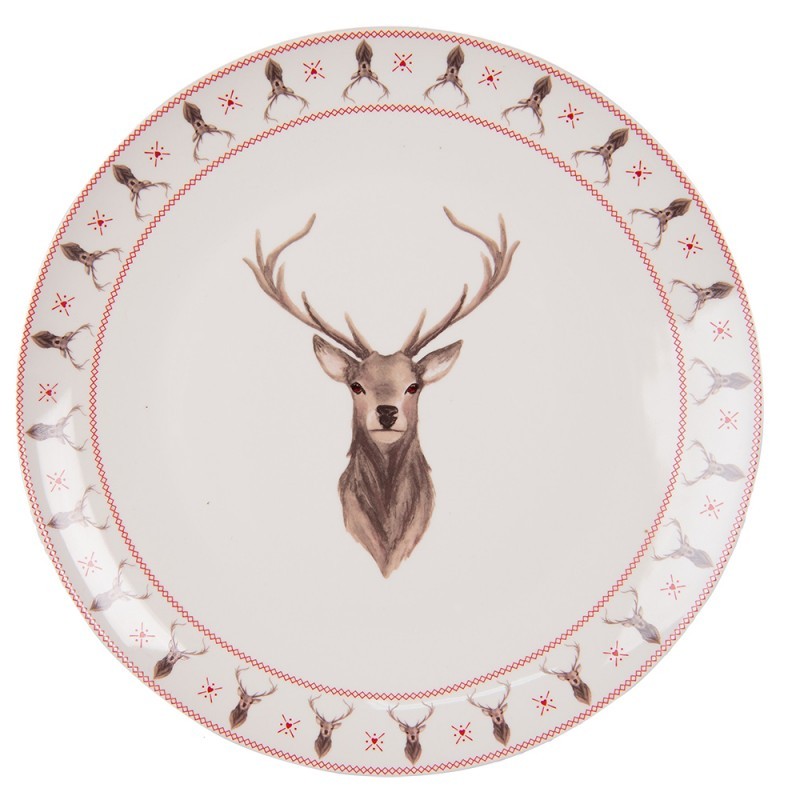 Porcelánový jídelní talíř s jelenem Cosy Lodge - Ø 26cm Clayre & Eef