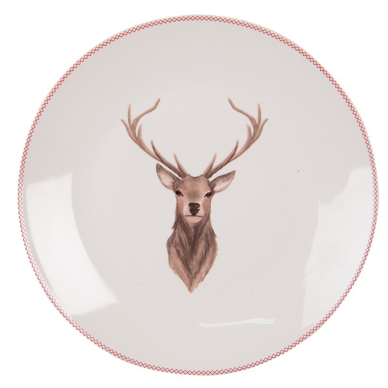Porcelánový dezertní talíř s jelenem Cosy Lodge - Ø 20cm Clayre & Eef