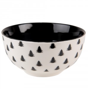 Bílo-černá porcelánová miska se stromky Black&White X-Mas - Ø 14*7 cm / 500 ml