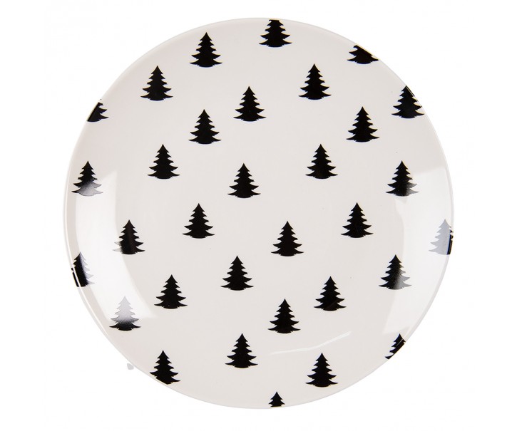 Bílo-černý porcelánový dezertní talíř se stromky Black&White X-Mas - Ø 20*2 cm