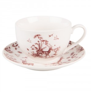 Porcelánový šálek s podšálkem Pretty Forest - 12*9*6 cm / Ø 14*2 cm / 200 ml