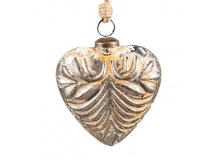 Stříbrná antik vánoční skleněná ozdoba srdce - 9*4*10 cm