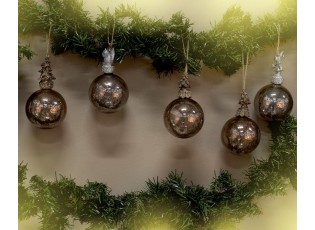 Hnědo-měděná skleněná vánoční koule s korunkou - Ø 8*14 cm