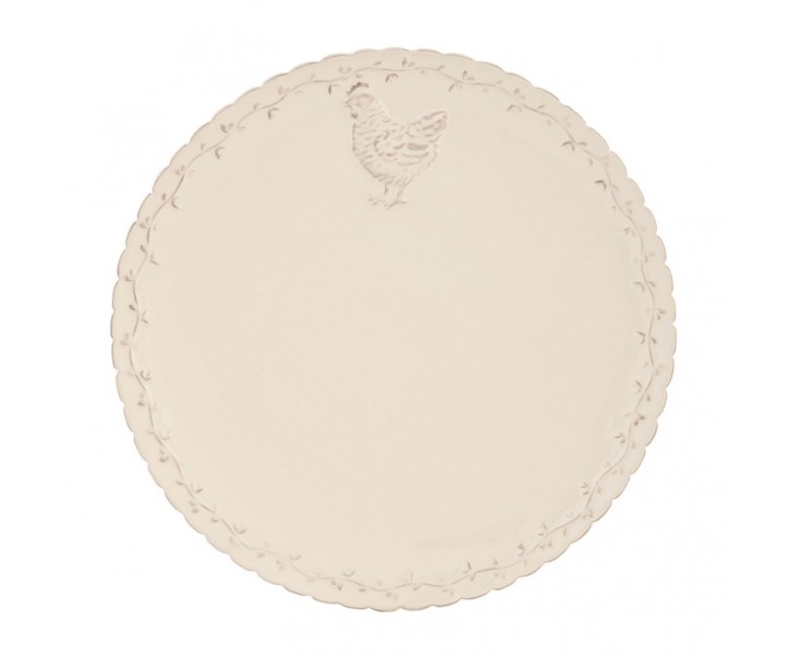 Béžový keramický jídelní talíř s dekorem slepičky Chicken Rustic - Ø 26cm