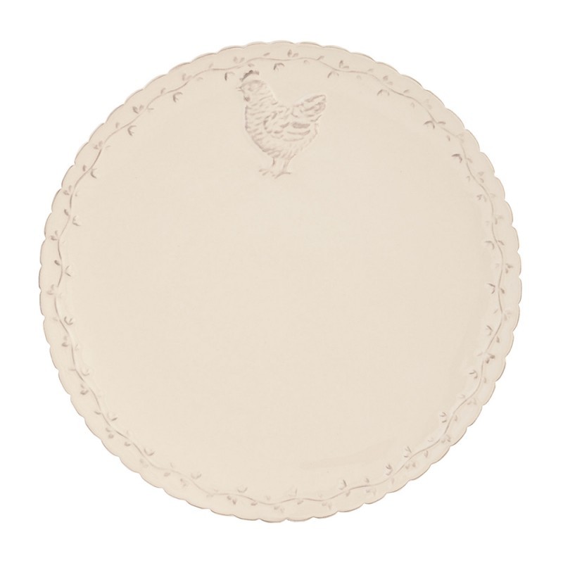 Béžový keramický jídelní talíř s dekorem slepičky Chicken Rustic - Ø 26cm Clayre & Eef