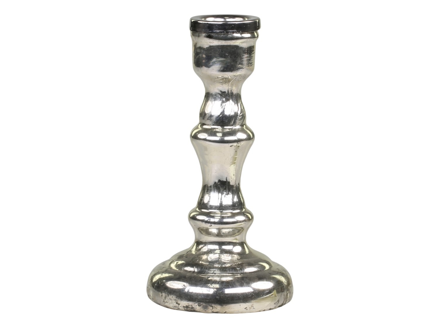 Stříbrný antik skleněný svícen na úzkou svíčku Groo - Ø 7*13cm Chic Antique