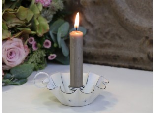 Bílý antik svícen na úzkou svíčku Flower - Ø 10*4cm