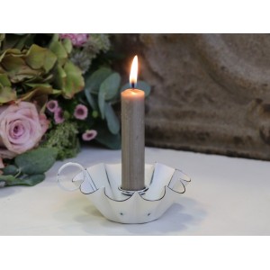 Bílý antik svícen na úzkou svíčku Flower - Ø 10*4cm