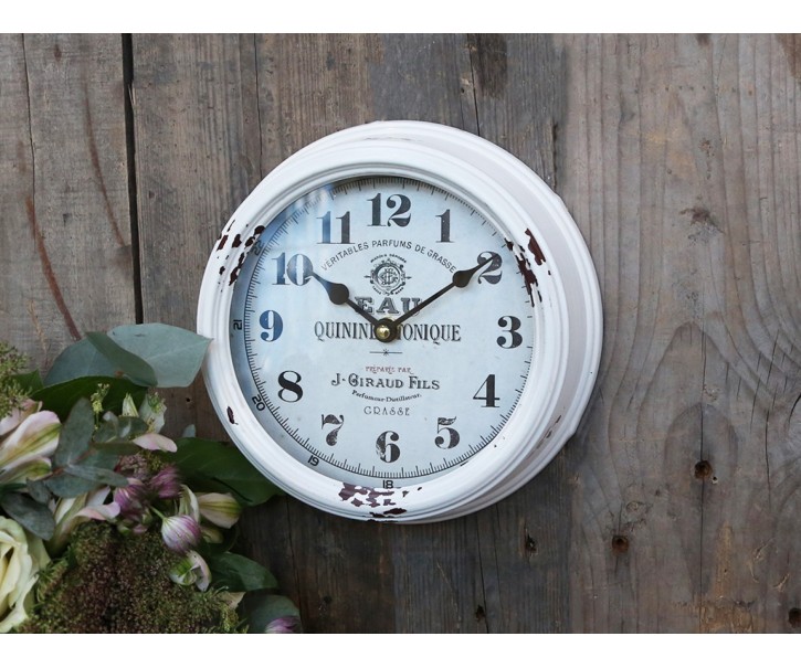 Bílé antik nástěnné hodiny Quinine – Ø 22*7 cm / 1*AA