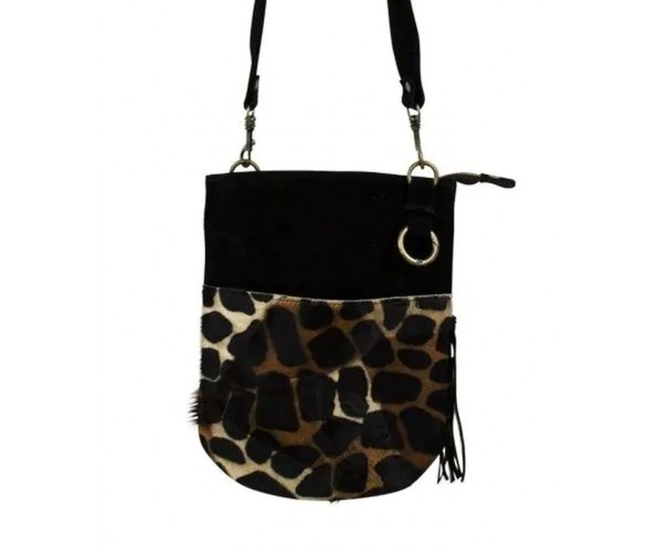 Černo hnědá kožená kabelka přes rameno Žirafa - 27*22*0,7 cm