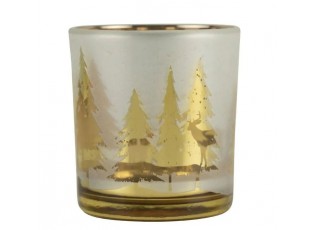 Zlato-bílý skleněný svícen se stromky vel.S - Ø 7*8cm