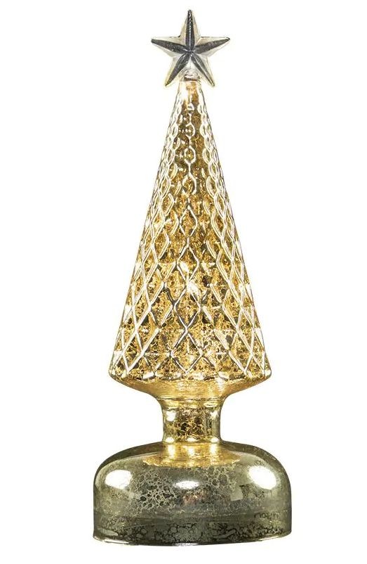 Zlatý svítící skleněný vánoční stromek Led S - Ø 8*23 cm