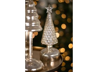 Stříbrný svítící skleněný vánoční stromek Led S - Ø 8*23 cm