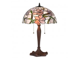 Růžovo-fialová stolní lampa Tiffany s květy Violé - Ø 40*60 cm E27/max 2*60W