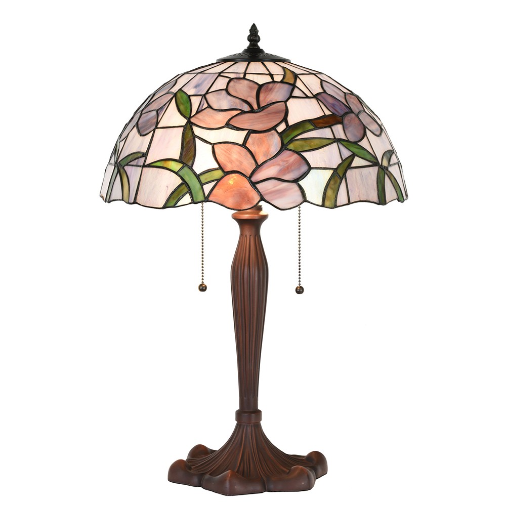 Růžovo-fialová stolní lampa Tiffany s květy Violé - Ø 40*60 cm E27/max 2*60W Clayre & Eef