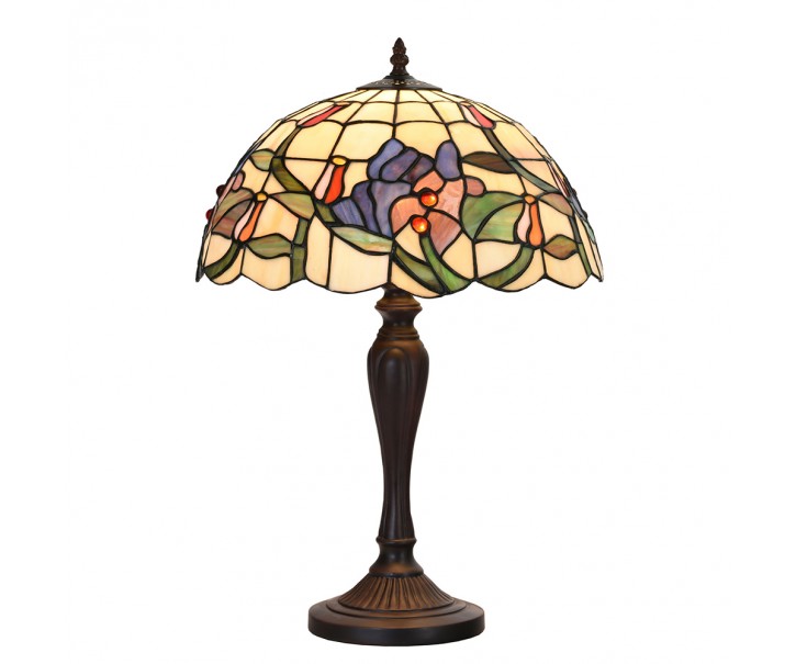 Béžová stolní lampa Tiffany s květy Flowiq - Ø 35*53 cm E27/max 1*60W