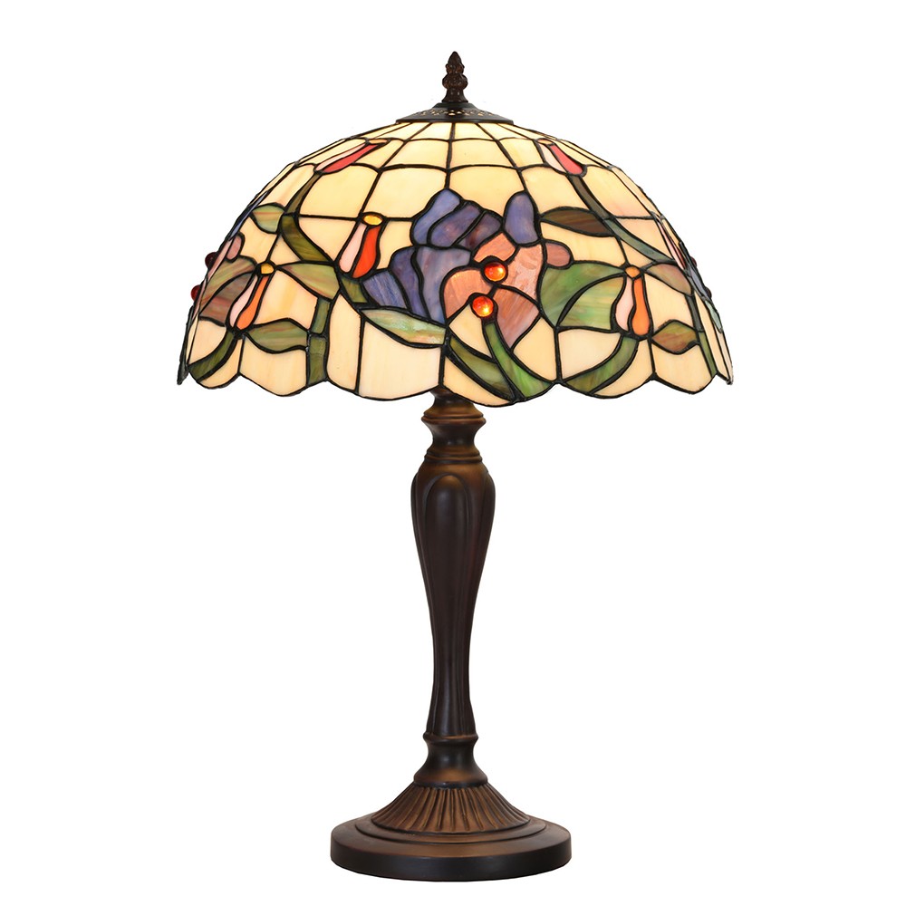 Béžová stolní lampa Tiffany s květy Flowiq - Ø 35*53 cm E27/max 1*60W Clayre & Eef