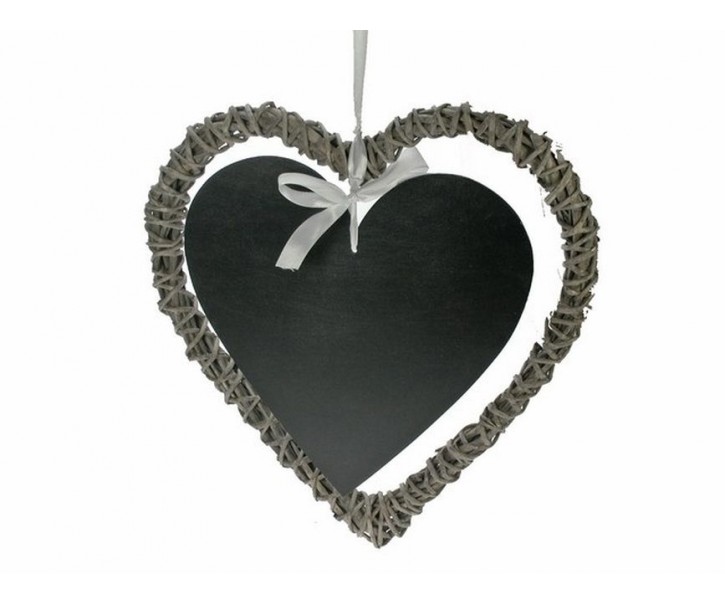 Ratanové závěsné srdce s křídovou tabulkou - 30*3*30 cm