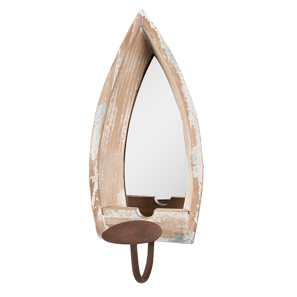 Béžový antik nástěnný svícen se zrcadlem - 15*17*36 cm