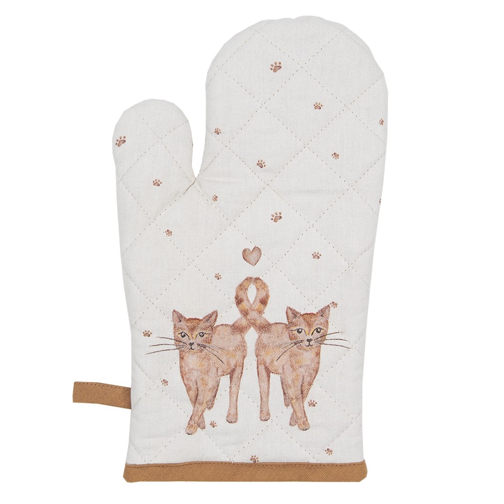 Béžová dětská chňapka - rukavice s kočičkami Kitty Cats - 12*21 cm Clayre & Eef