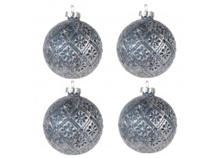 Modro-stříbrná vánoční skleněná ozdoba koule - Ø 8*8 cm
