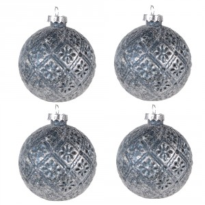 Modro-stříbrná vánoční skleněná ozdoba koule - Ø 8*8 cm