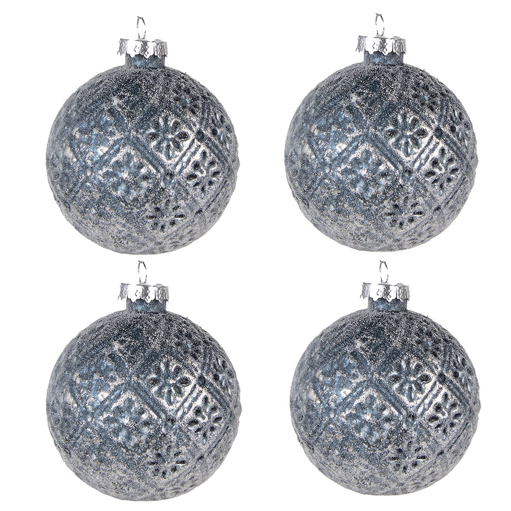 Modro-stříbrná vánoční skleněná ozdoba koule - Ø 8*8 cm