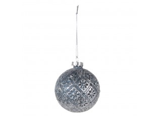 Modro-stříbrná vánoční skleněná ozdoba koule - Ø 8*8 cm