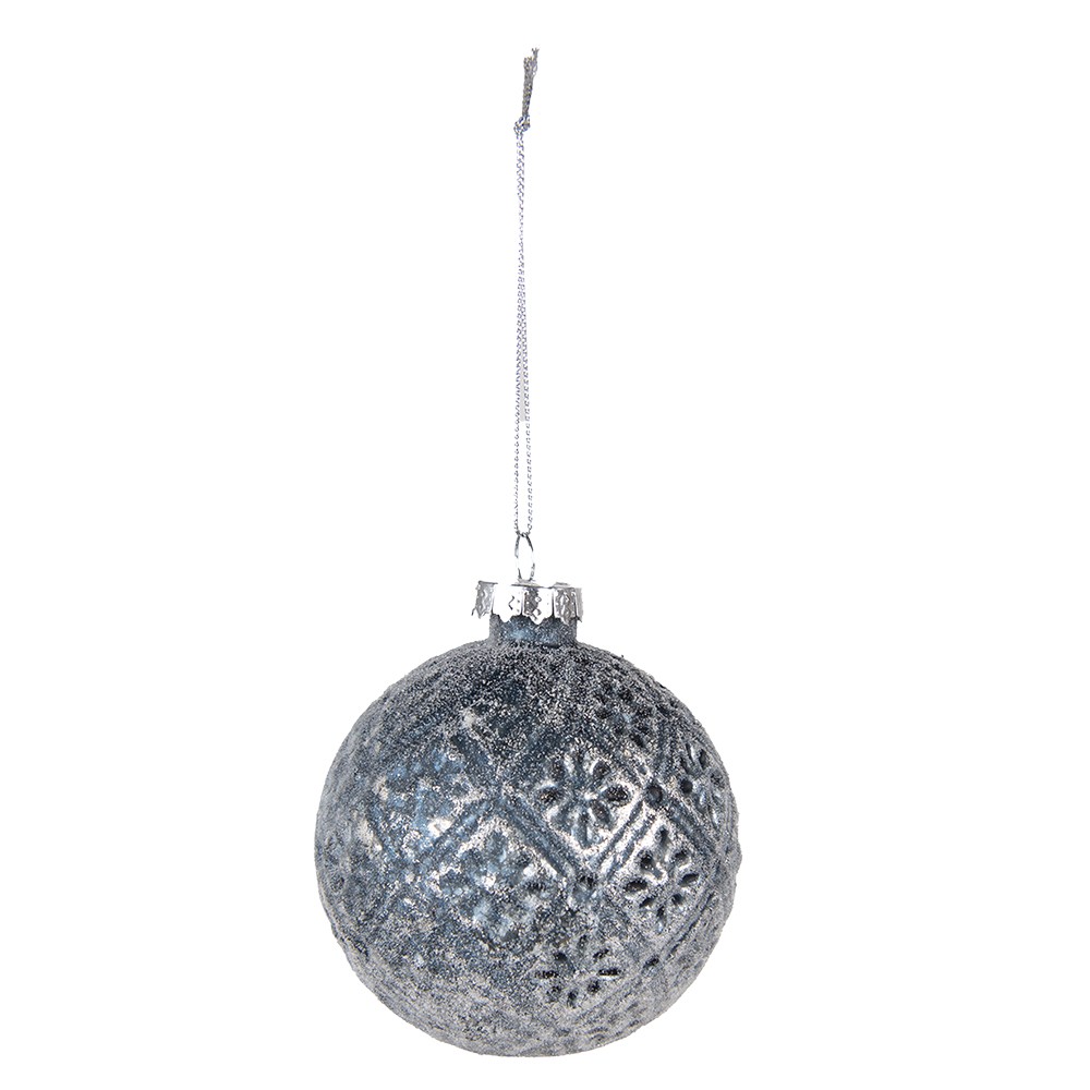 Modro-stříbrná vánoční skleněná ozdoba koule - Ø 8*8 cm